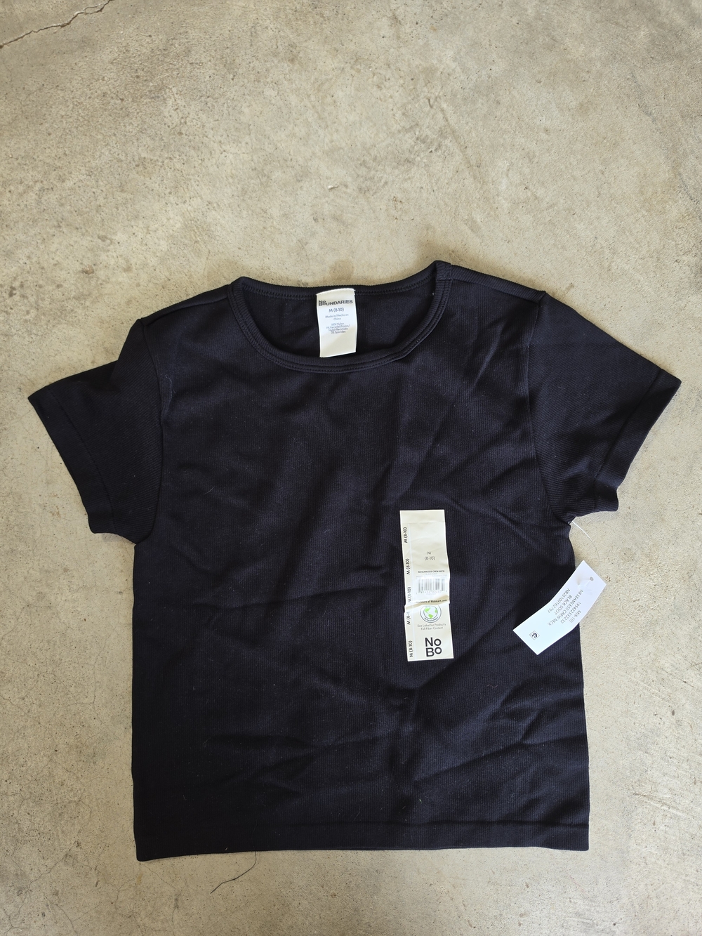 NWT No Boundaries Black Seamless Ribbed Short Sleeve Top | Girls Medium (8–10)